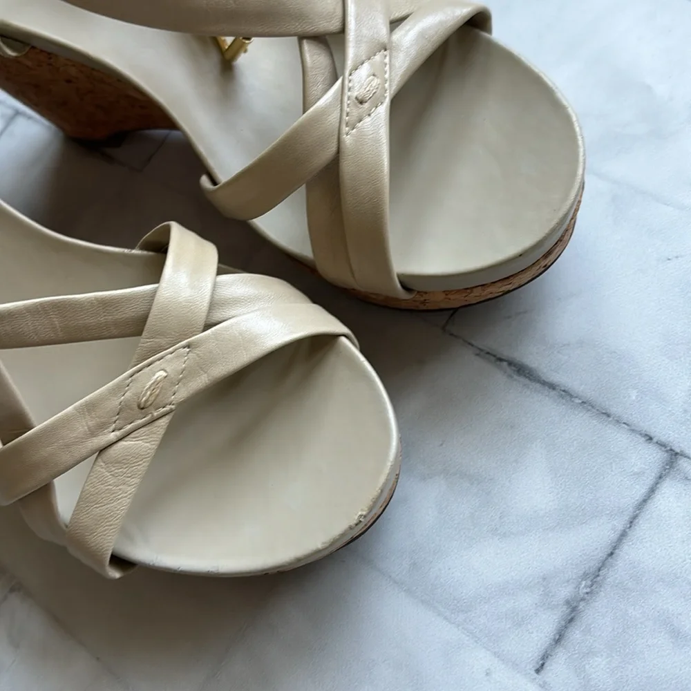 Lauren Ralph Lauren Strappy Leather Cork Wedges (Size 7.5)